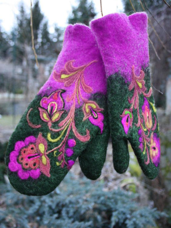 Guantes Invierno Mujer Acolchados con Bordado y Bloques de Color