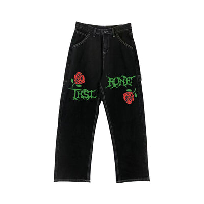 Jeans Rectos Vintage Rose Letters con Lavado Street Wash - Image 17