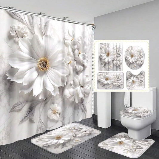 Cortina de Baño Impermeable con Diseño Floral Elegante