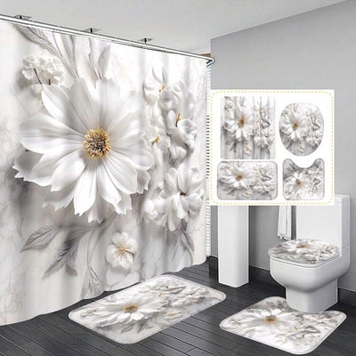 Cortina de Baño Impermeable con Diseño Floral Elegante