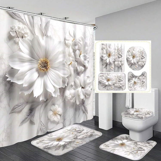 Cortina de Baño Impermeable con Diseño Floral Elegante