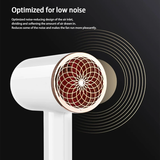 White hair dryer with rose gold accents, U.S. plug, and a concentrator nozzle for household use. - Image 9