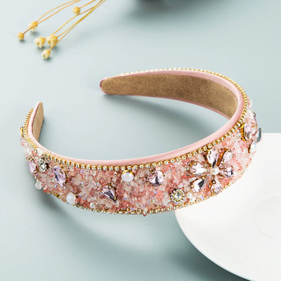 Diadema Ancha de Tela con Flores de Resina y Brillantes - Image 13