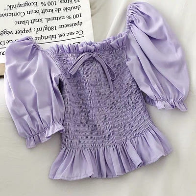 Blusa Asimétrica de Gasa con Manga Abullonada - Image 14