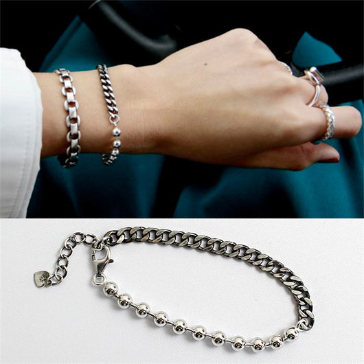 Pulsera de Plata Esterlina con Cadena de Bolitas Efecto Desgastado - Image 3