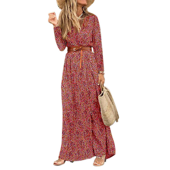 Vestido Bohemio Floral Manga Larga Escote en V