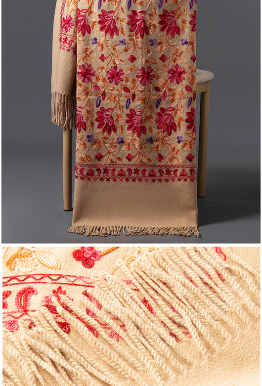 Bufanda Invernal Roja Bordada para Mujer - Flores de Primavera - Image 19