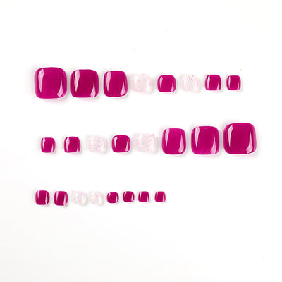 Uñas Postizas Decoradas Rosa Rojo con Brillo Blanco - Removibles y Reutilizables - Image 2