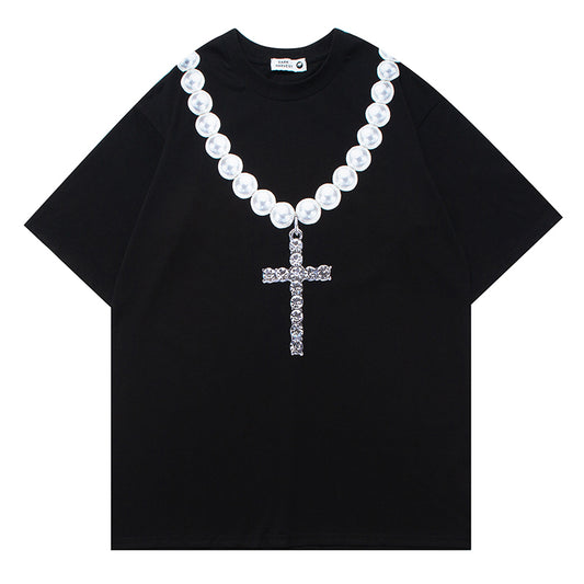 Camiseta Estampada Cadena Letras Grandes - Diseño Personalidad Masculino