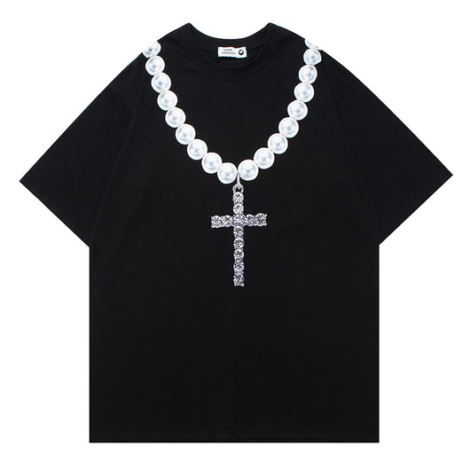 Camiseta Estampada Cadena Letras Grandes - Diseño Personalidad Masculino
