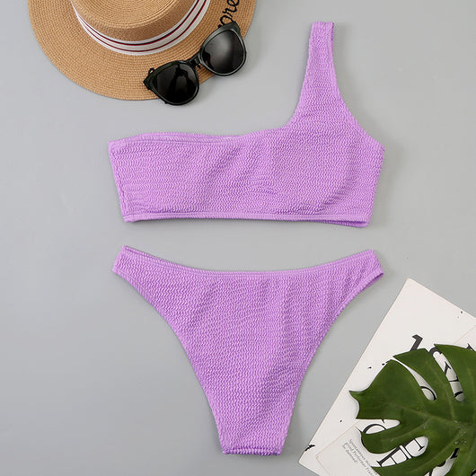 Bikini Asimétrico de Un Hombro con Diseño Ondulado - Image 22