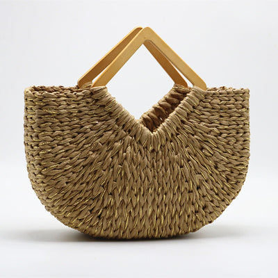 Bolsa de Mano Lunar con Asa de Madera y Paja
