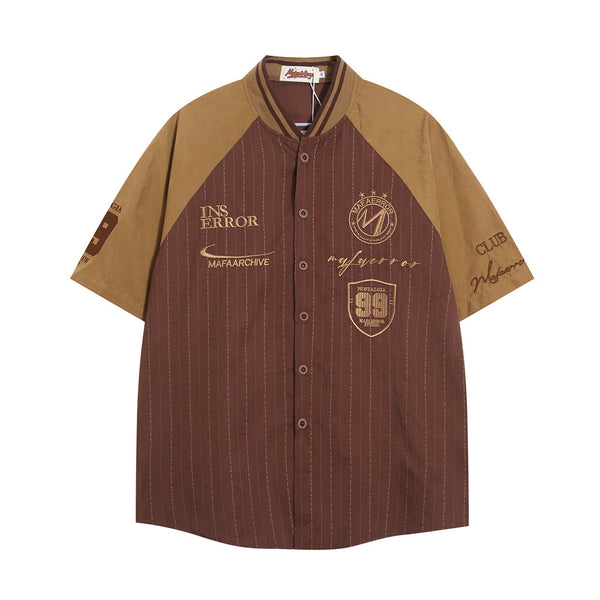 Camisa de Béisbol con Cuello Deportivo de Manga Corta para Hombre