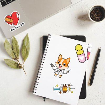 50 waterproof PVC stickers with a medical theme, featuring doctors, nurses, ambulances, and medical equipment. - Image 11