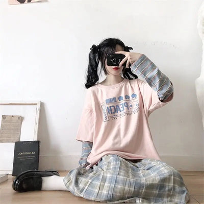 Camiseta Vintage Japonesa Falso Dos Piezas Manga Larga - Image 14