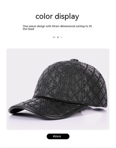 Gorra Cuadriculada Coreana en Cuero de Oveja Genuino para Hombre - Image 9