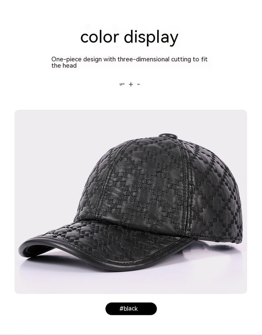 Gorra Cuadriculada Coreana en Cuero de Oveja Genuino para Hombre - Image 9