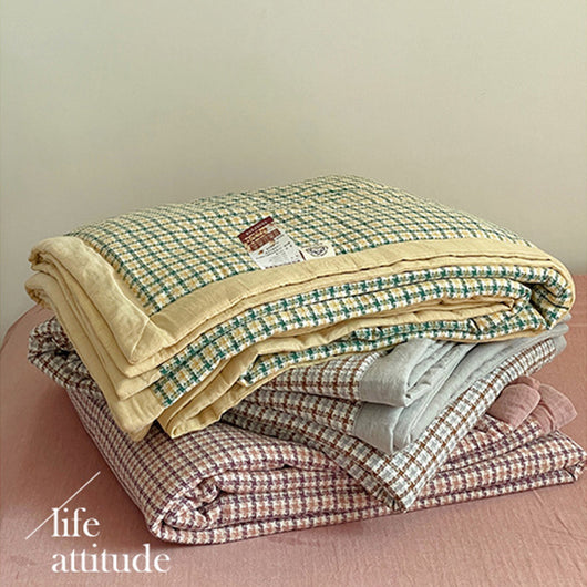 Colcha Reversible Cuadros Verano Lujo Cama Queen Ligera Transpirable - Image 2