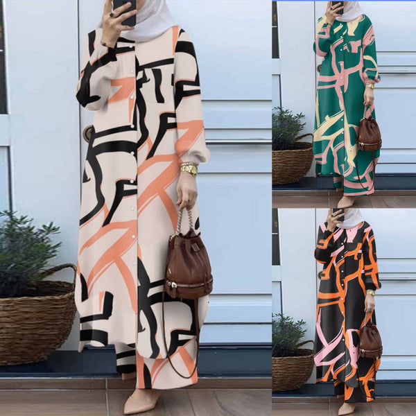 Traje Musulmán Dos Piezas Retro - Camisa Larga y Pantalón Ancho Primavera Otoño