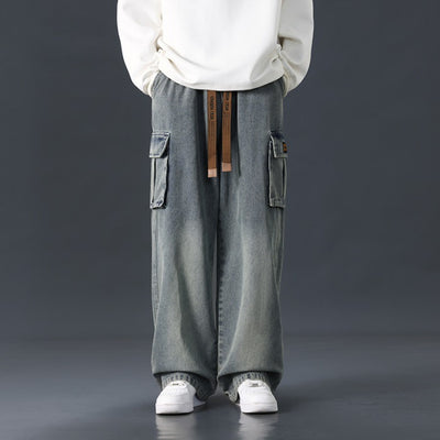 Pantalones Jeans Rectos Anchos con Degradado y Lavado Artesanal para Hombre - Image 8
