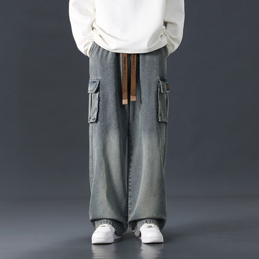 Pantalones Jeans Rectos Anchos con Degradado y Lavado Artesanal para Hombre - Image 8
