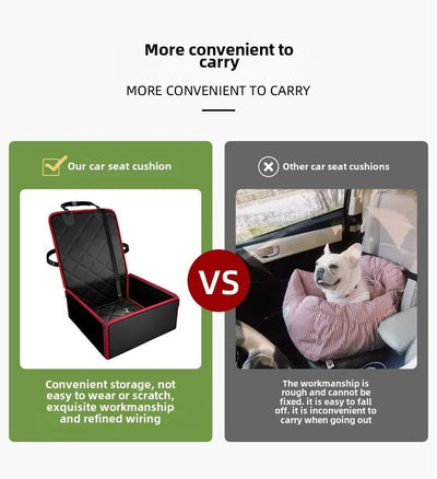 Black quilted pet car seat booster with adjustable straps and a leash attachment, designed for front seat use. - Image 8