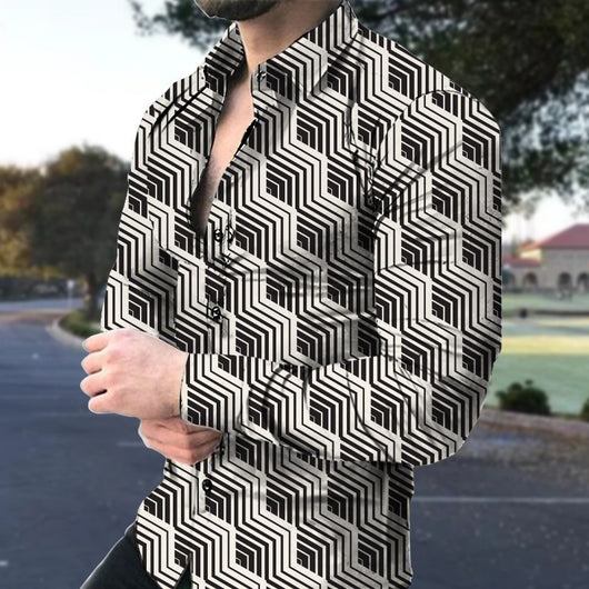 Camisa Casual de Manga Larga con Impresión Digital 3D para Hombre - Image 35