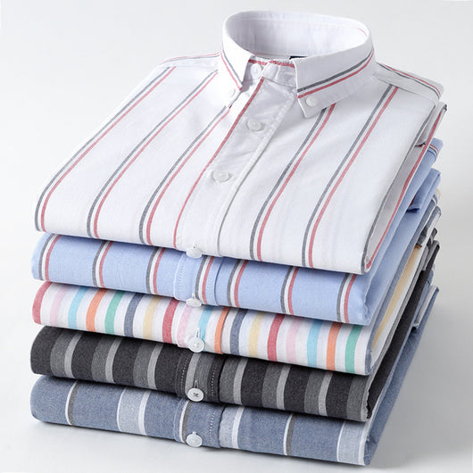 Camisa Oxford de Algodón a Rayas Antirruga para Hombre