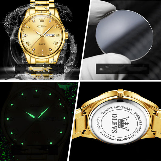 Reloj de Pareja Cuarzo Oro con Diamante Luminoso Resistente al Agua - Image 12