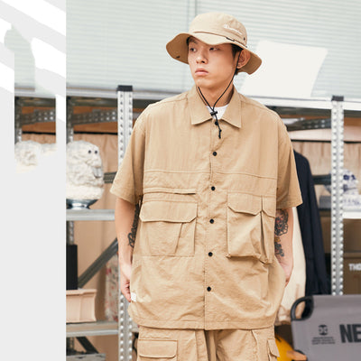 Camisa de Trabajo Retro Estilo Japonés Manga Corta para Verano - Image 11