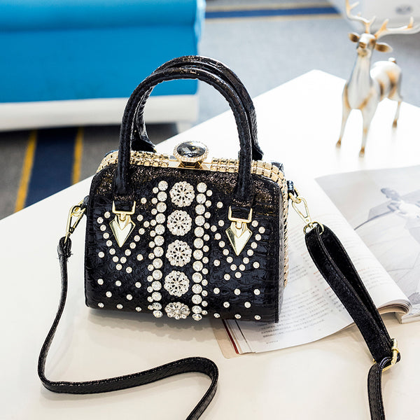 Bolso Bandolera Monohombro Mujer con Estampado Serpiente y Cierre Diamantado