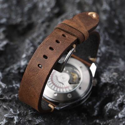 Correa de Reloj Cuero Genuino Gris Marrón Envejecido Artesanal - Image 5