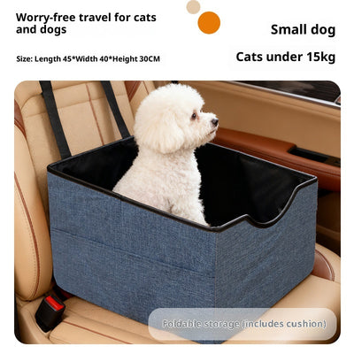Beige pet car seat with a small white dog inside, secured to a car's passenger seat, designed for safe travel. - Image 7