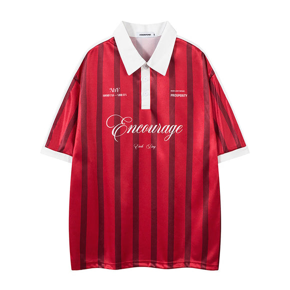 Polo Retro a Rayas con Solapa Ancha y Manga Corta