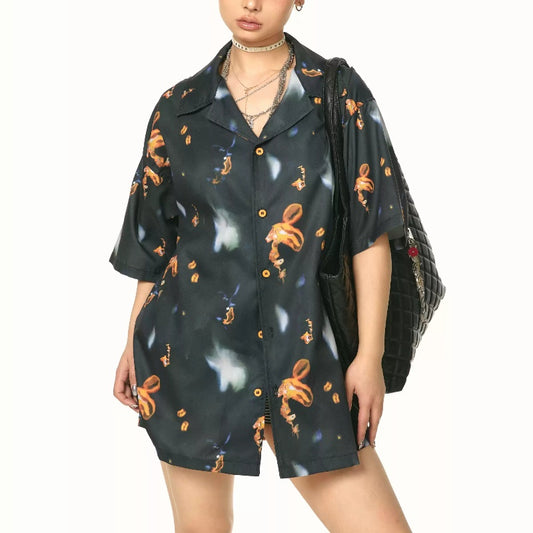 Camisa Estampado Vintage Manga Corta Suelta y Casual - Image 2