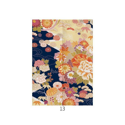 Japanese style noren door curtain with two red and blue Ukiyo-e koi fish on a cream wave pattern background. - Image 39