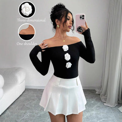 Blusa Floral Hombros Descubiertos Ajustada Manga Larga - Image 2