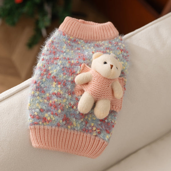 Suéter de Invierno para Mascotas con Diseño de Osito Floral en Relieve