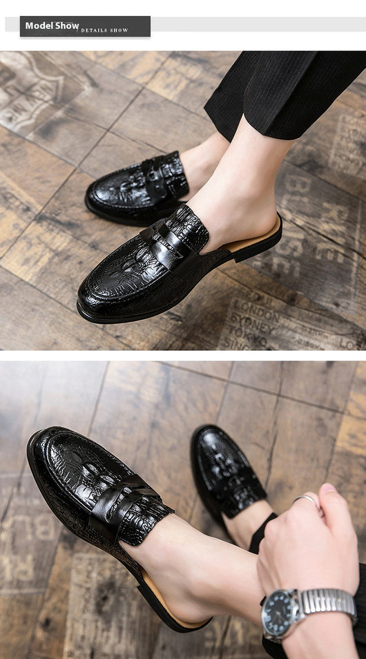 Zapatos de Cuero Semiabiertos con Patrón Cocodrilo para Hombre - Image 9