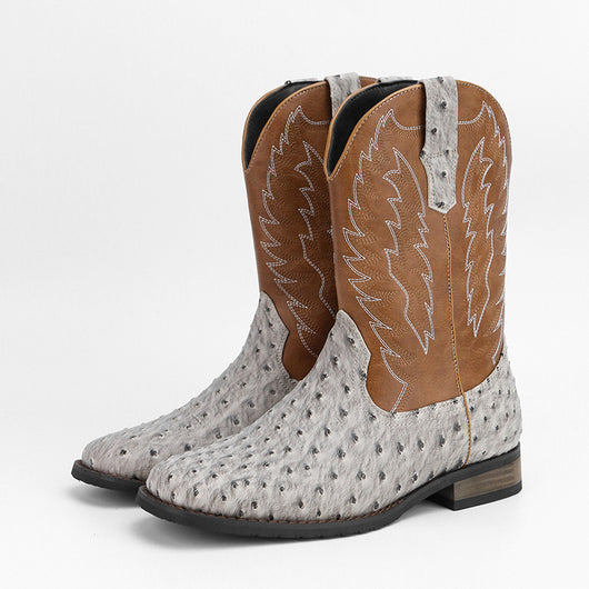 Botas Motociclista Western de Cuero Denim con Punta Cuadrada para Hombre - Image 20