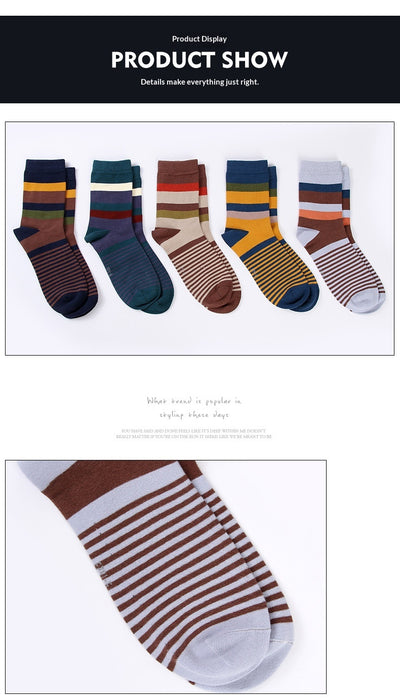 Calcetines Largos de Algodón para Hombre con Rayas Coloridas - Esencial de Moda Otoño Invierno - Image 13