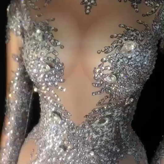 Traje de Baño Estampado Uva Blanco con Cristales Brillantes - Image 9