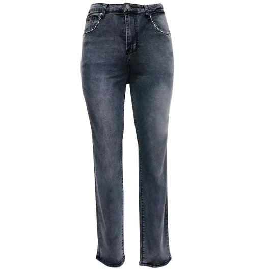 Pantalones Vaqueros Acampanados Cintura Alta Elástica con Bordado Calavera Retro para Mujer - Image 11