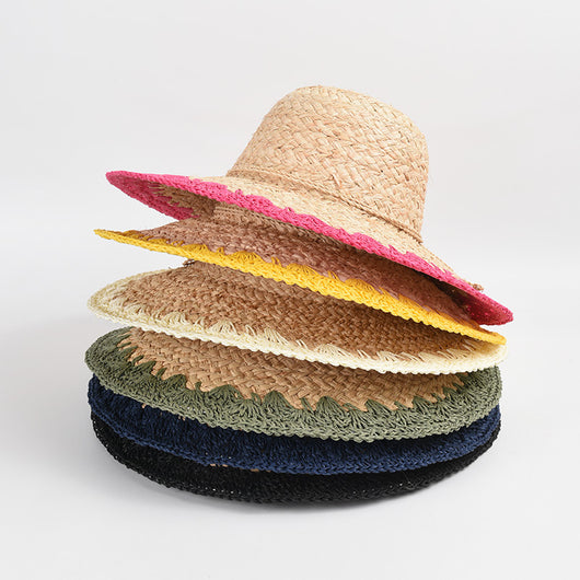 Sombrero de Rafia con Ala Ancha y Protección Solar con Ajuste de Color