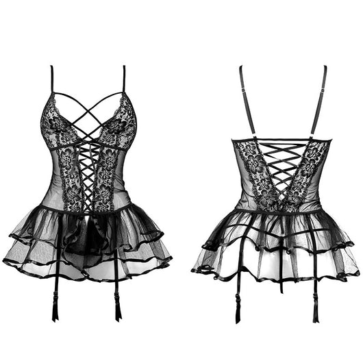 Camisón Princesa de Encaje con Tirantes Cruzados y Fruncidos - Image 5