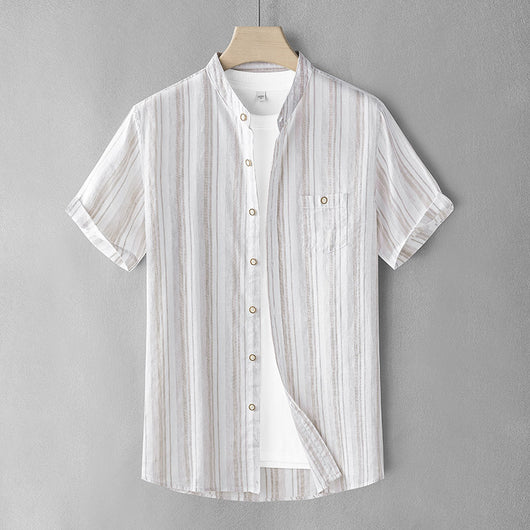 Camisa Retro Estilo Japonés de Lino con Cuello Mao para Hombre - Image 9