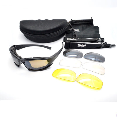 Black full-frame motorcycle goggles with yellow lenses, an adjustable elastic strap, and detachable temple arms. - Image 9