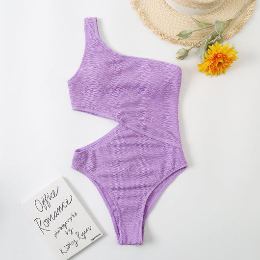 Traje de Baño Mujer Una Pieza Hombro Descubierto Color Sólido - Image 14
