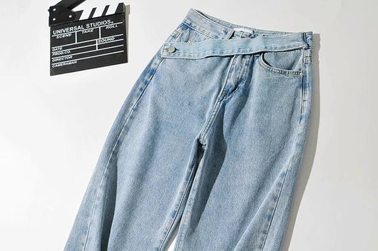 Pantalón Denim Cintura Alta Pierna Ancha con Detalle Oblicuo - Image 11