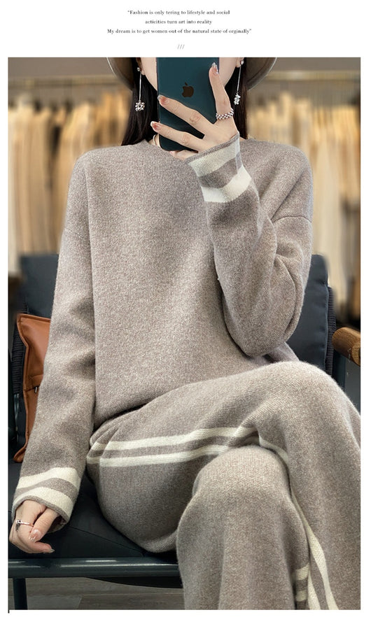 Conjunto de Pantalón Ancho y Suéter Tejido en Lana - Estilo Casual Relajado - Image 12